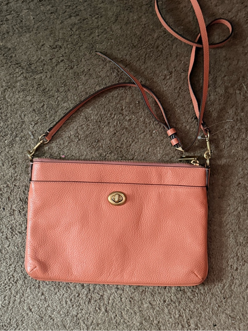 Coach Pebbled Leather Crossbody in Coral